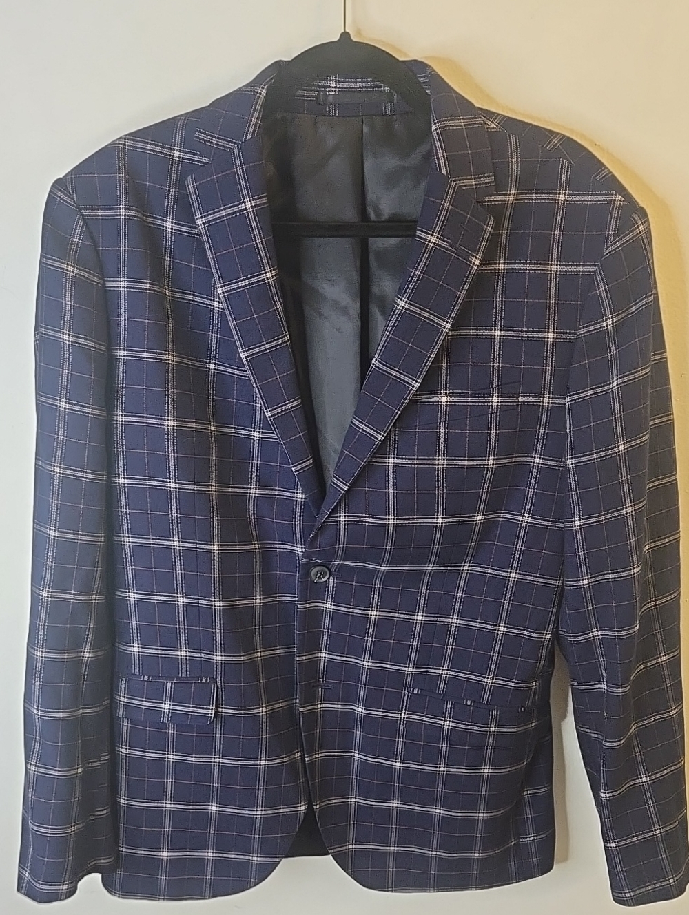 Topman Navy Windowpane Blazer with Light Check